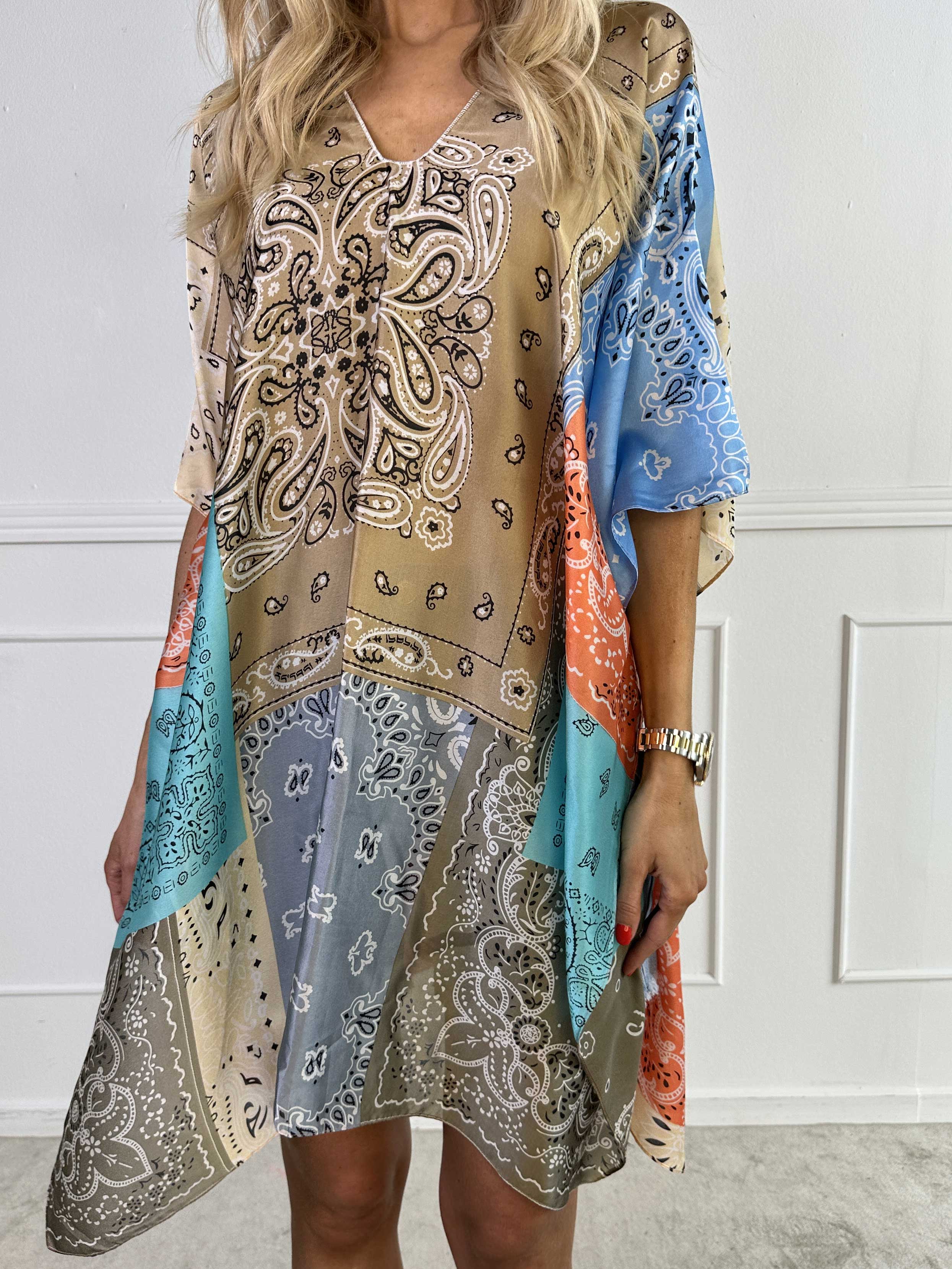 Thora - Mångfärgad tunika i mjuk viskos och siden